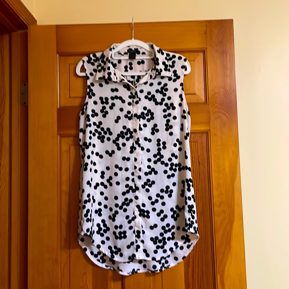 Ann Taylor Tan and Black Polka Dot Button Down Vest Size Large